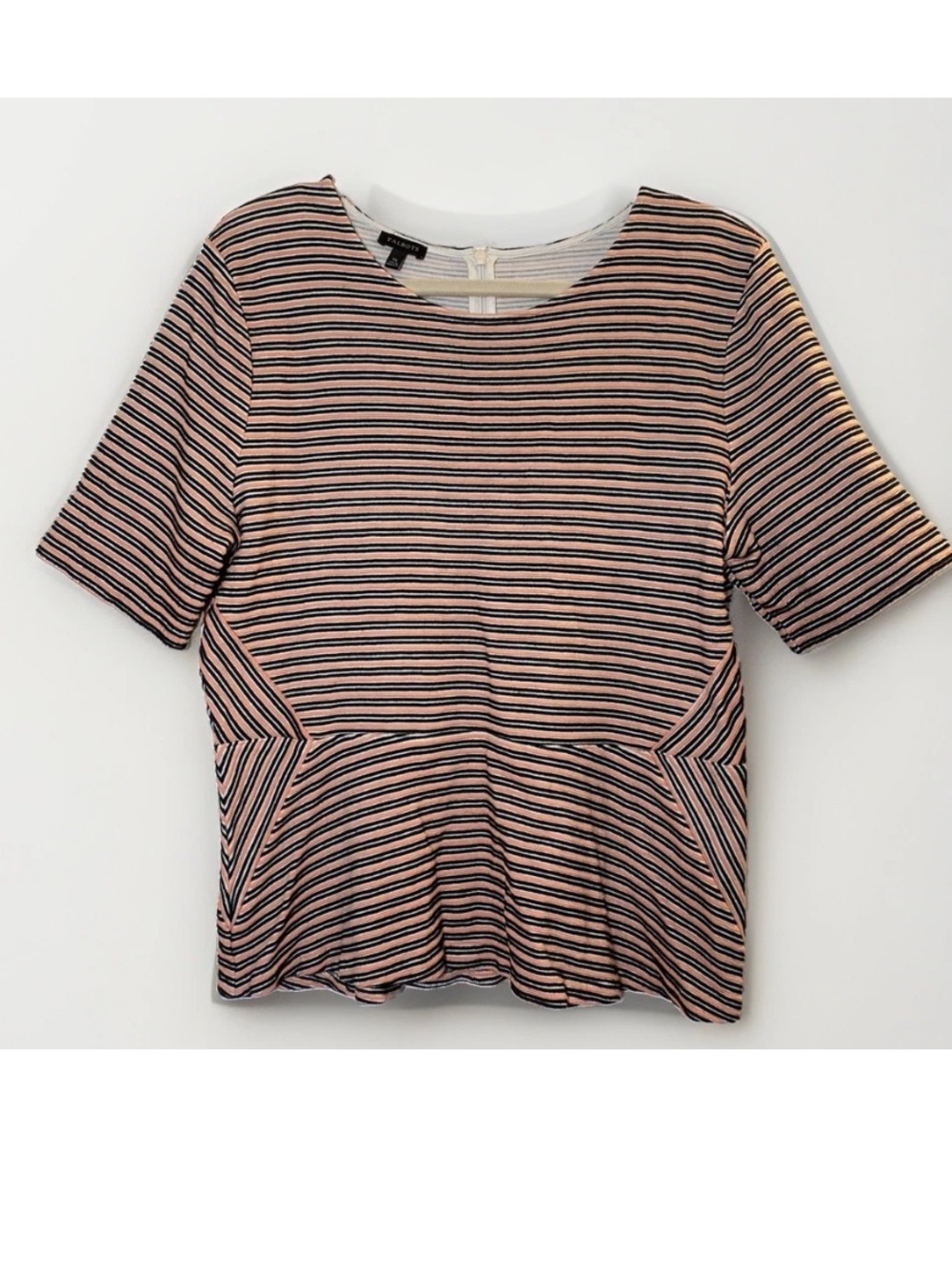 Talbots XL Peplum Top Pink Black Stripe Short Sleeve Geometric Work Office